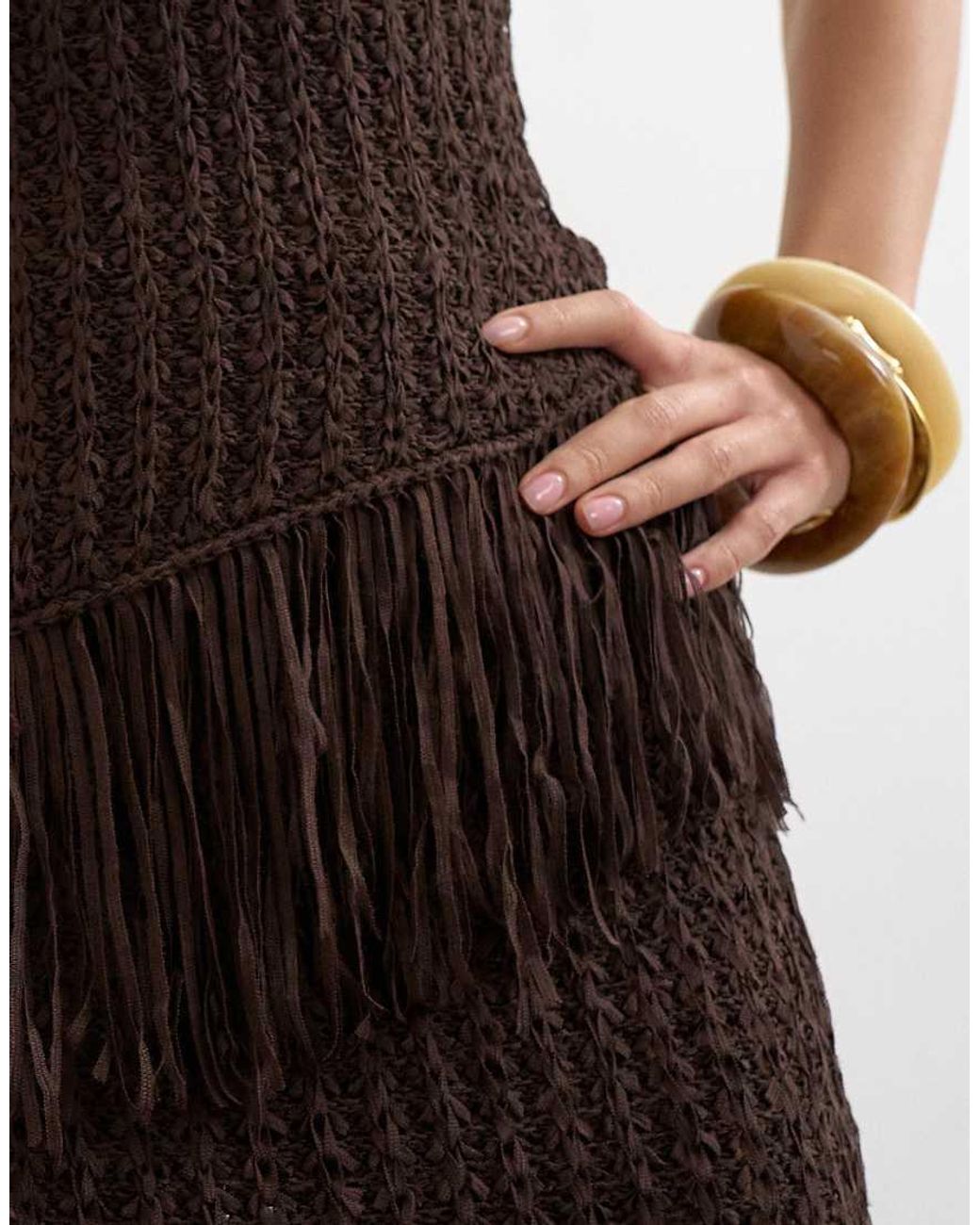 TOPSHOP Black Knitted One Shoulder Tape Yarn Co-Ord Fringing Top