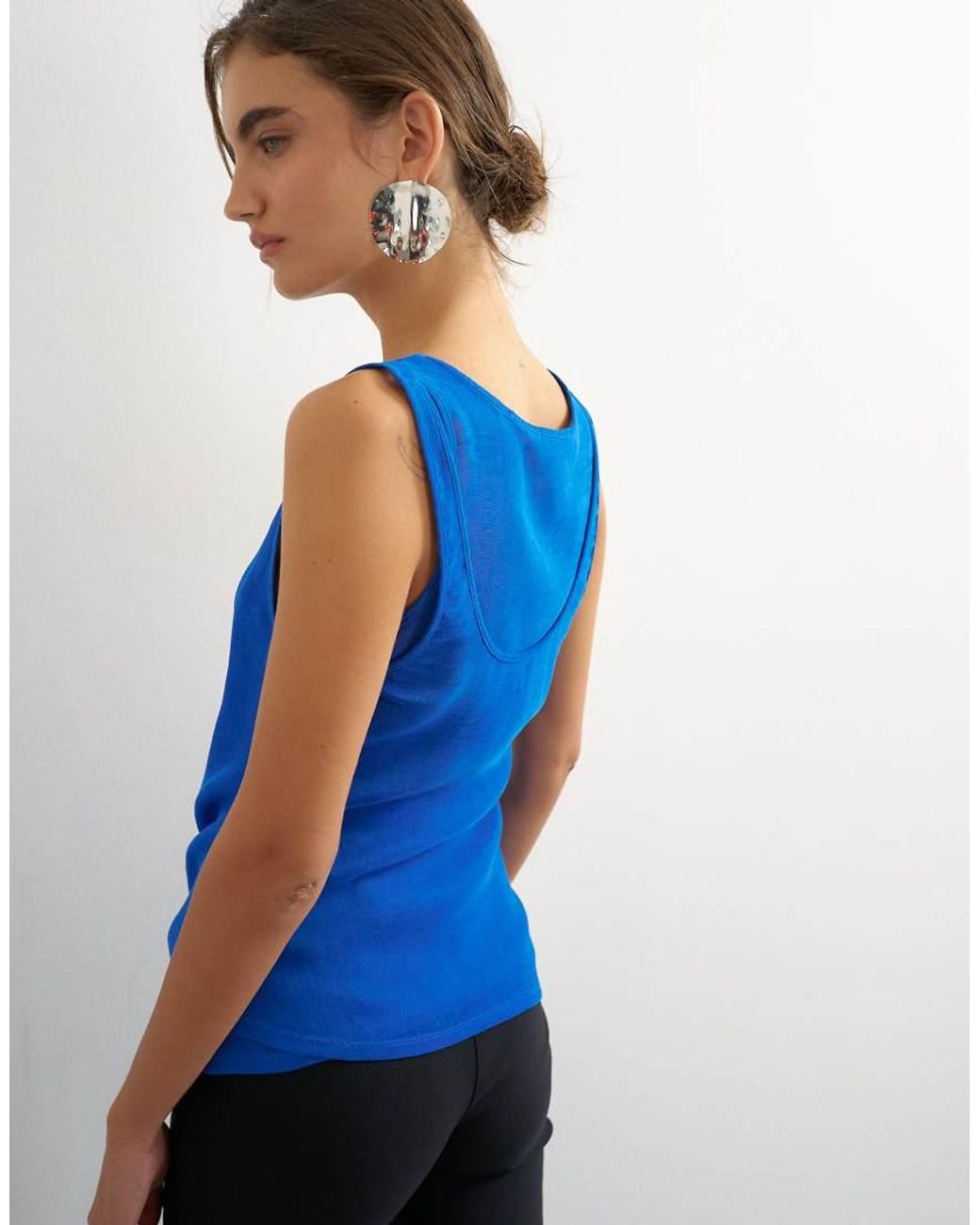 TOPSHOP Blue Mesh Ruched Tunic Layered Vest