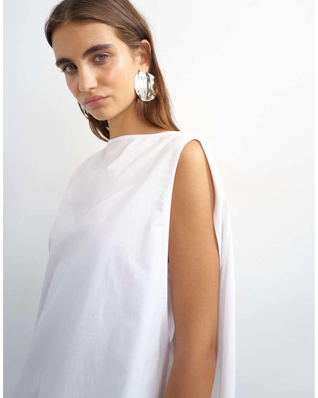 TOPSHOP White Poplin Bubble Cape Mini Dress