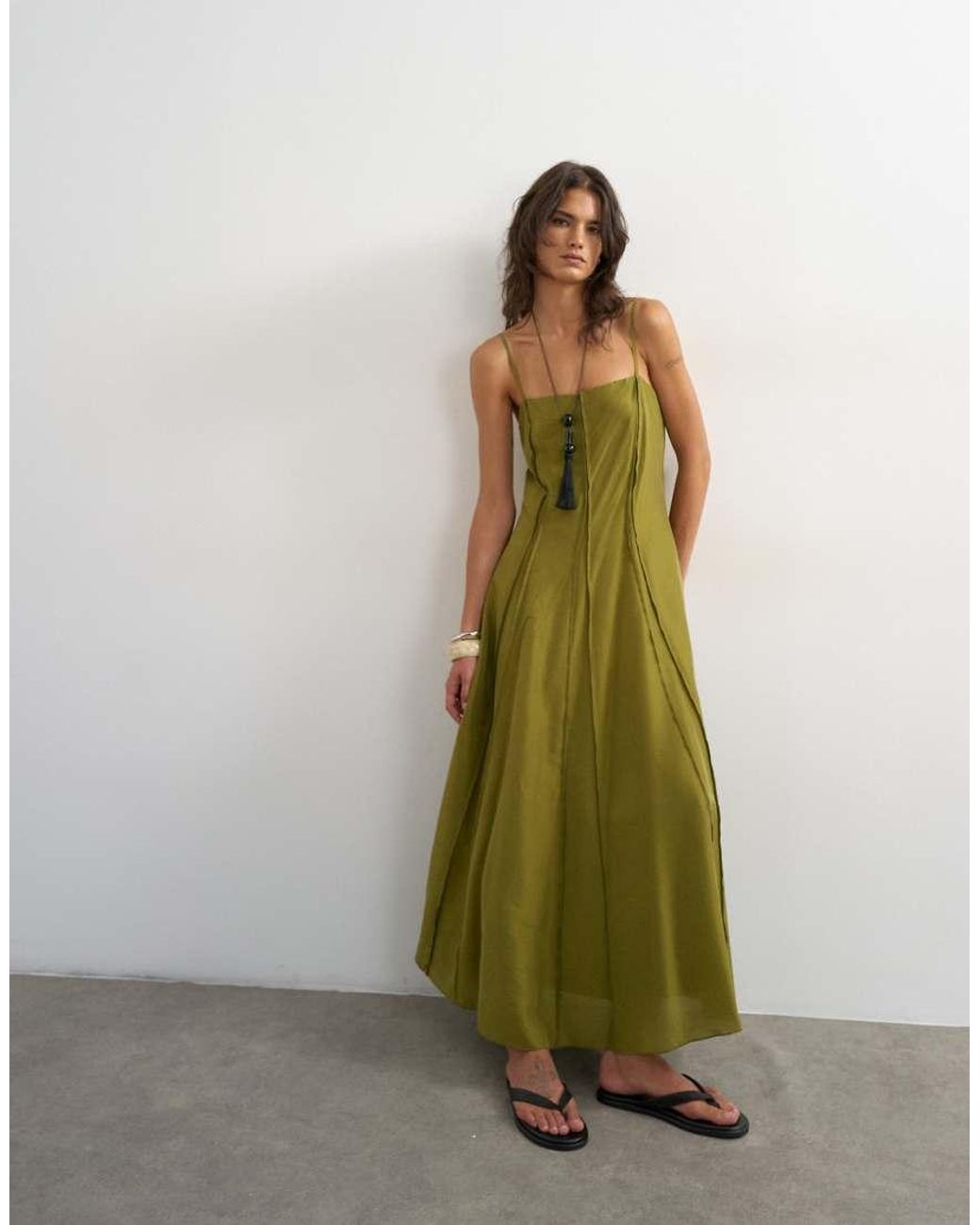 TOPSHOP Green Raw Seamed Strappy Maxi Dress