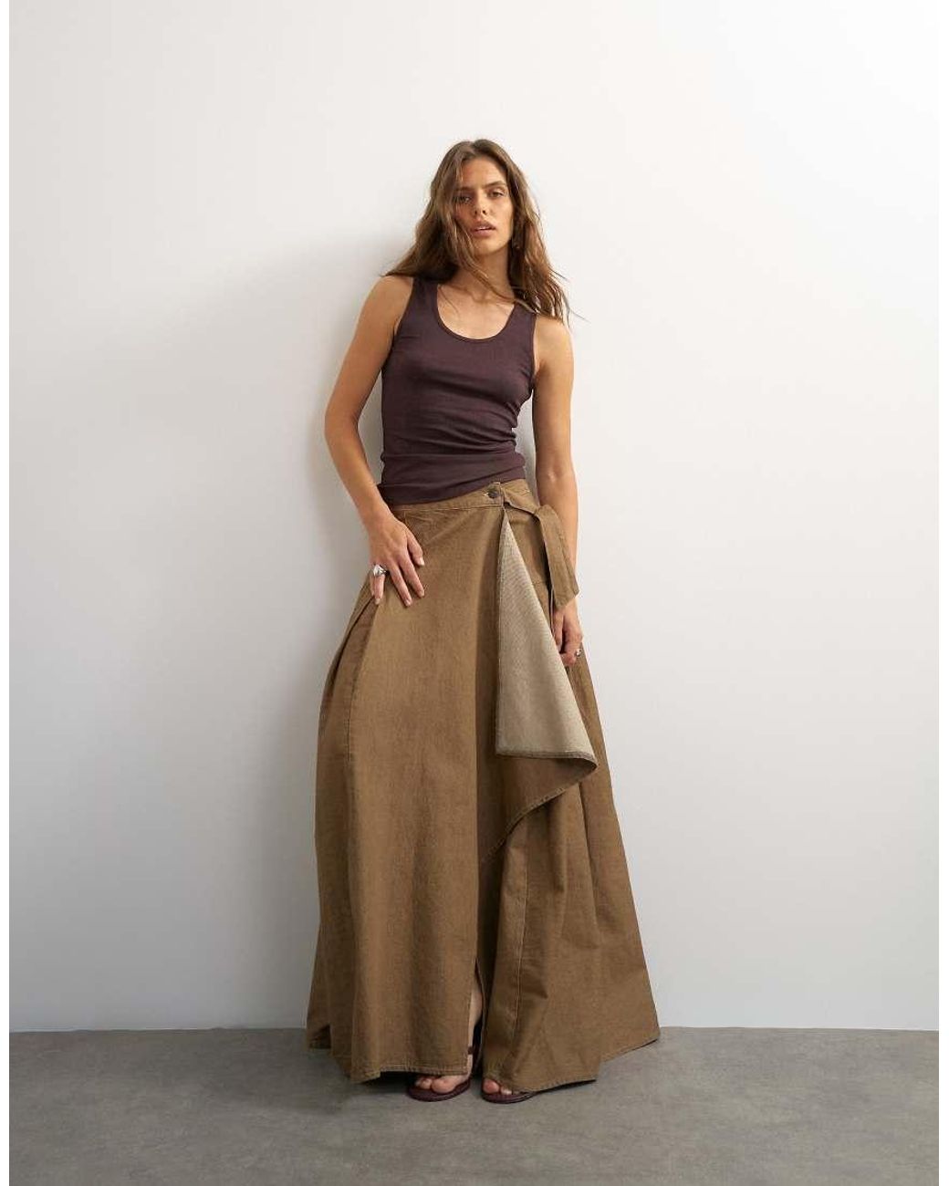 TOPSHOP Brown X Cara Scoop Neck Tank Top