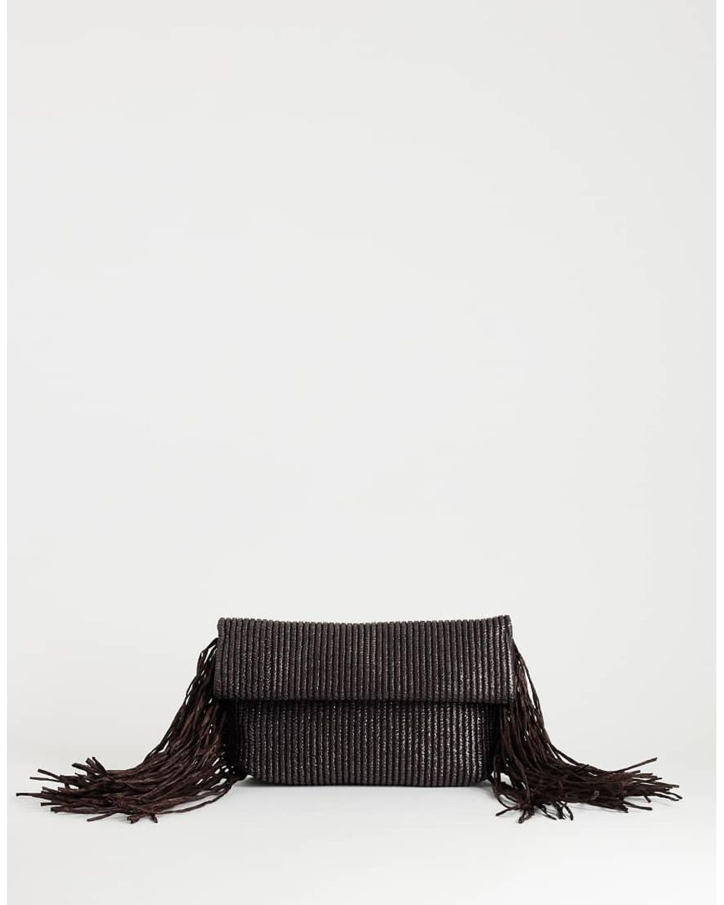 TOPSHOP White Tassel Oversized Weave Clutch Bag