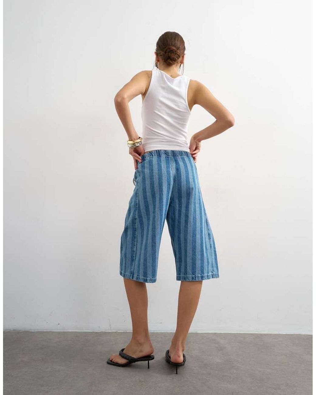 TOPSHOP Blue Denim Pull On Barrel Short