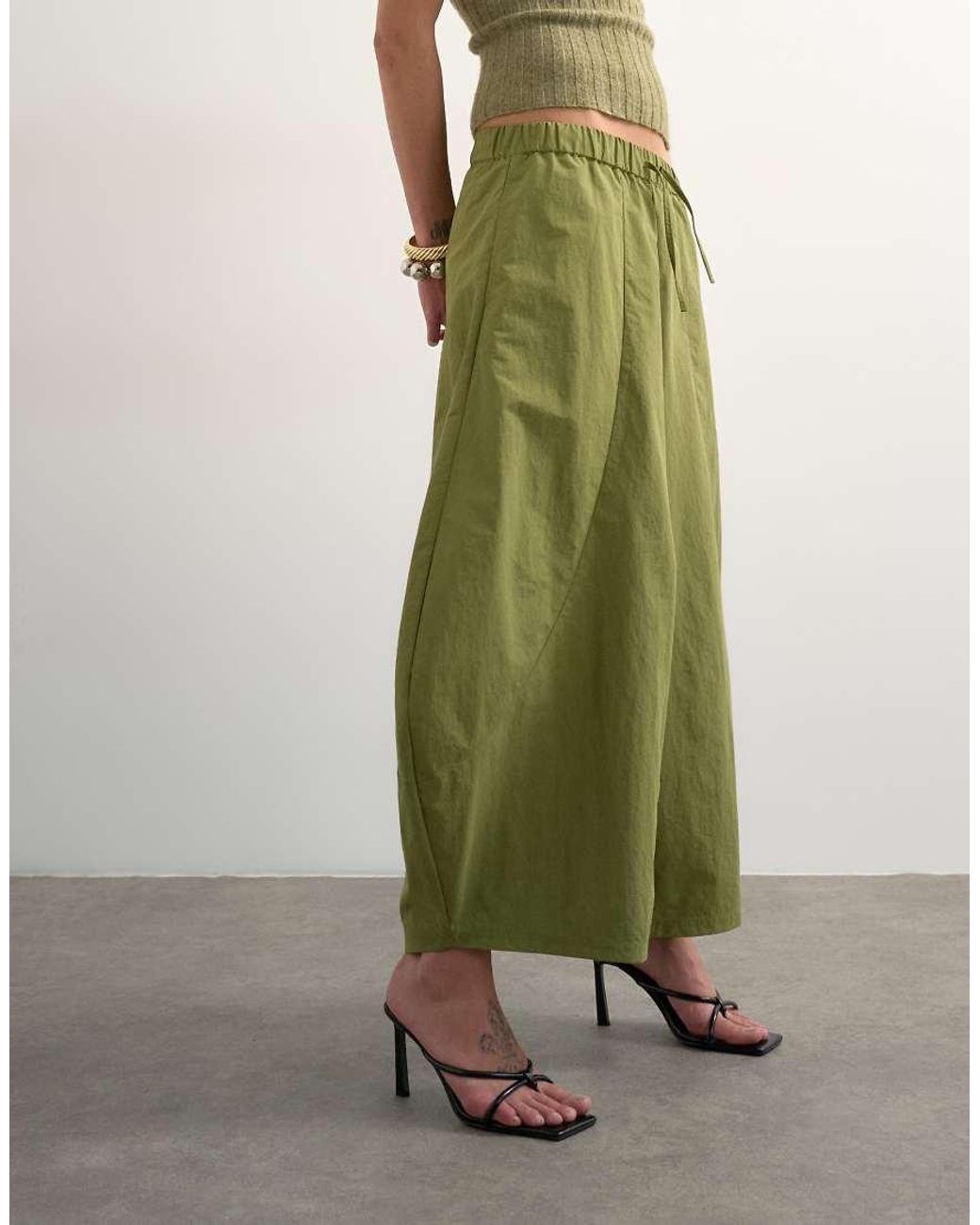 TOPSHOP Green Techy Oversized Ovoid Mid Length Trouser