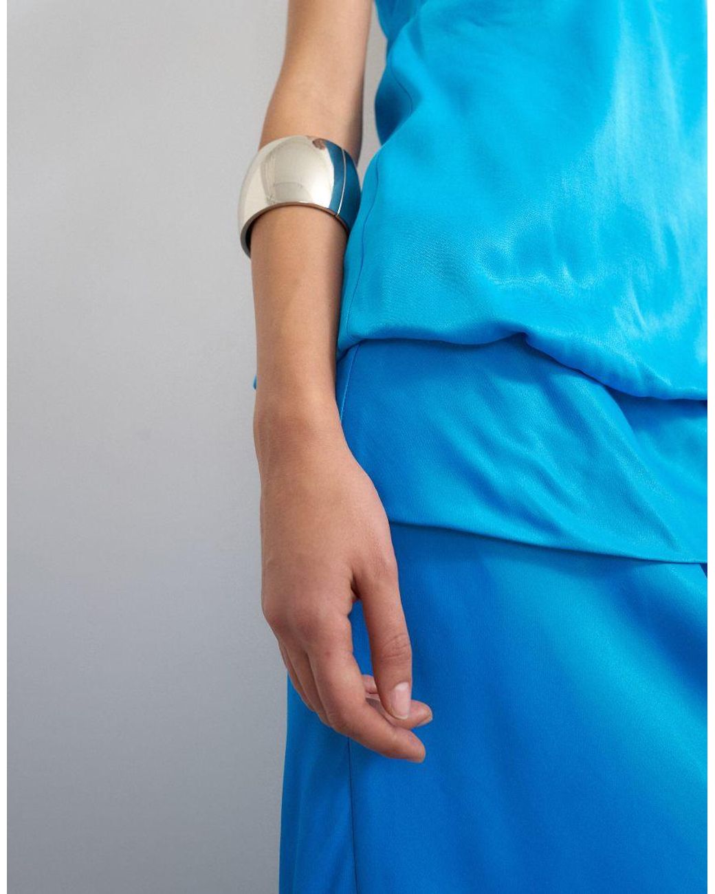 TOPSHOP Blue Satin Dropped Waist Blouson Bandeau Maxi Dress