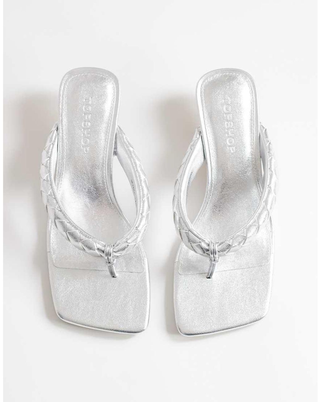 TOPSHOP White Emily Pin Mid Heel Woven Toe Thong Sandal