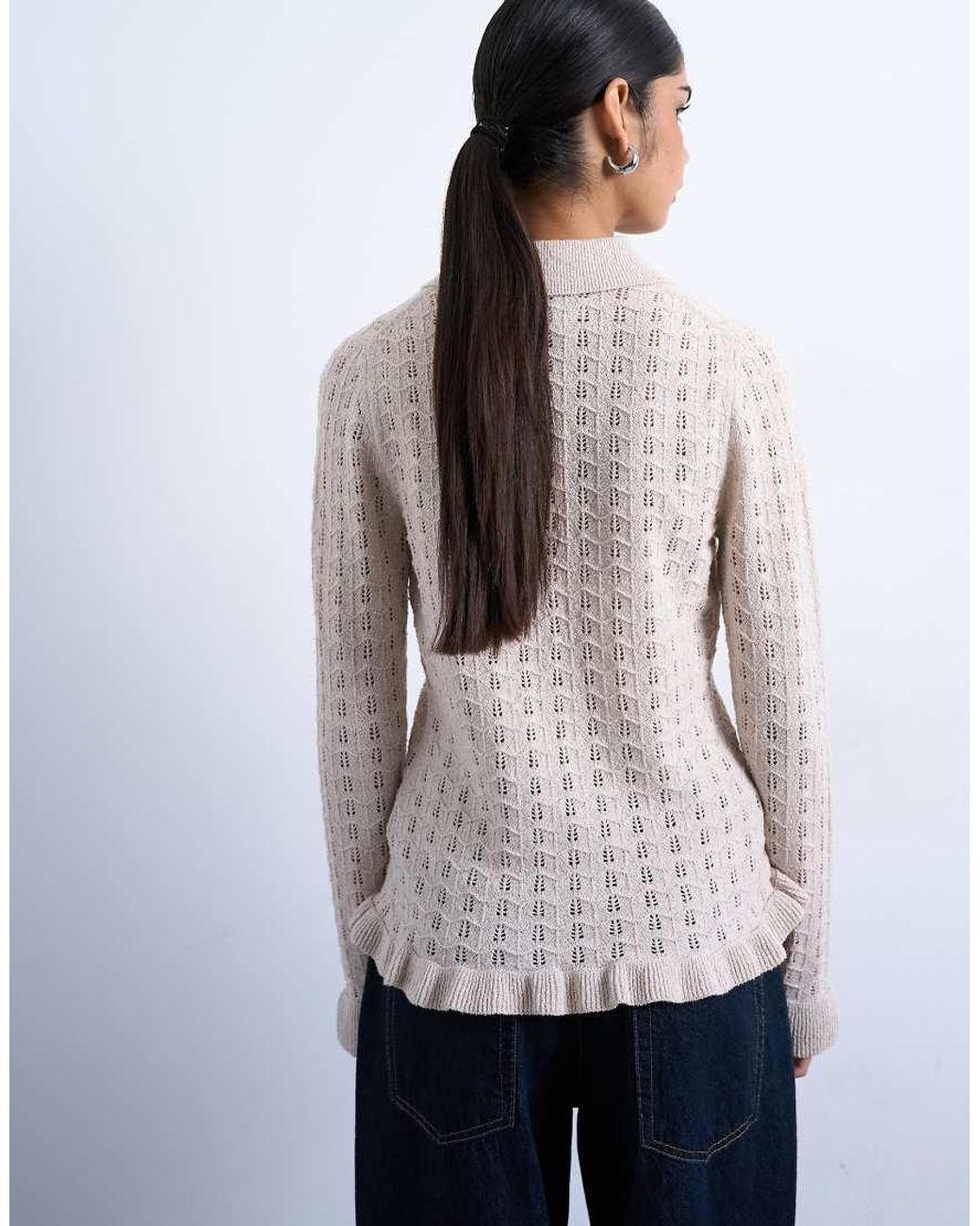 TOPSHOP Blue Knitted Button Through Frill Top