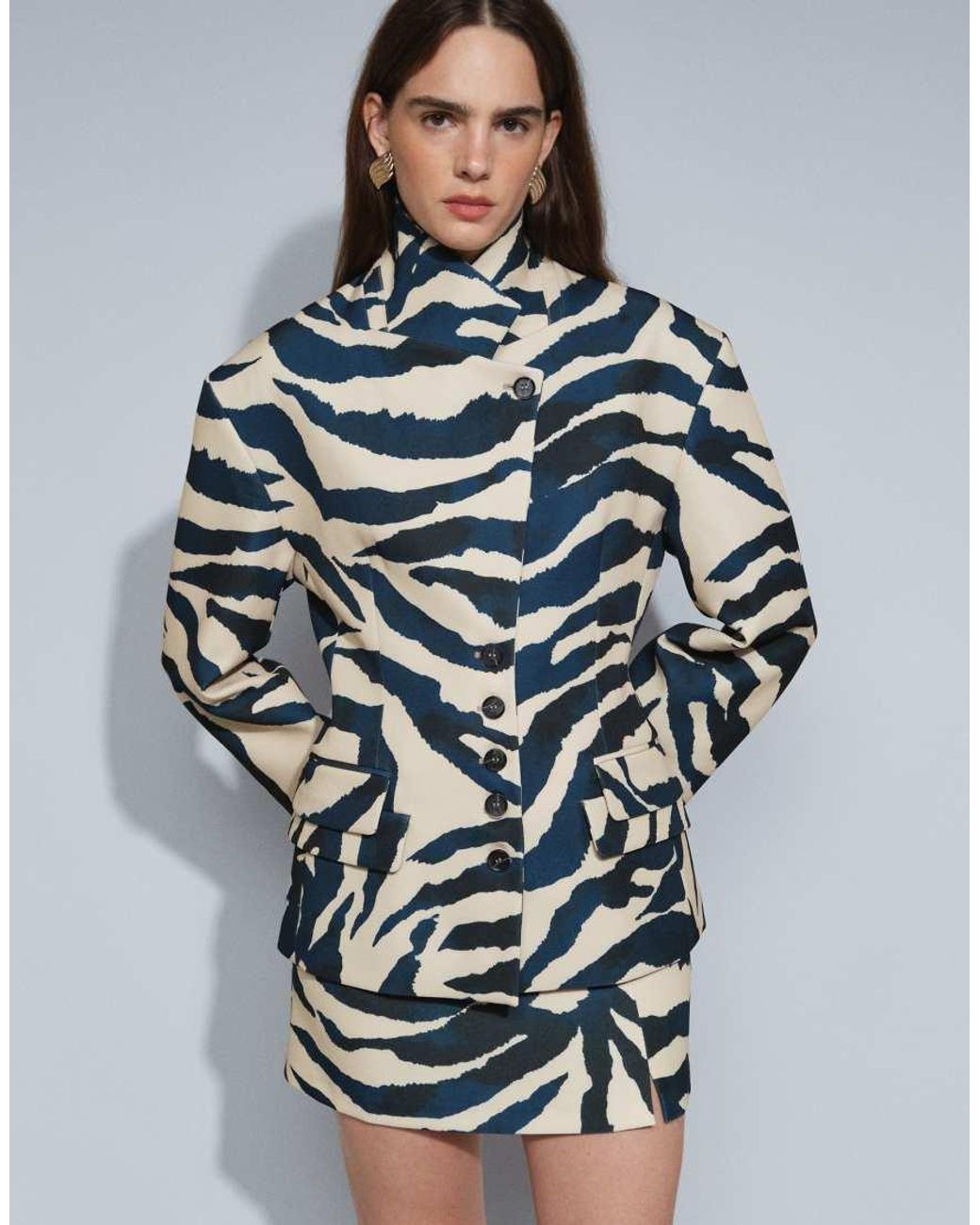 TOPSHOP Multicolor Co-Ord Zebra Print High Neck Blazer