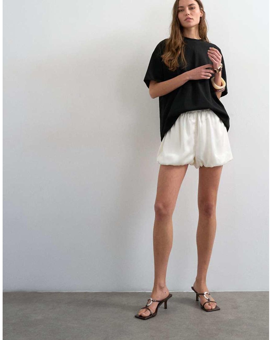 TOPSHOP Gray Satin Bubble Shorts