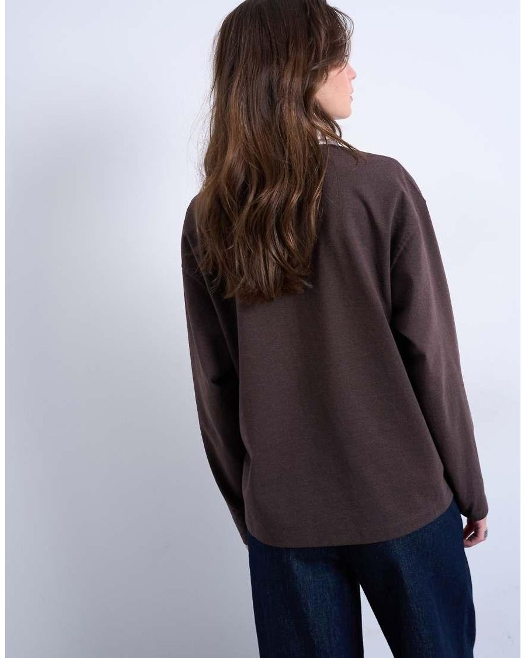 TOPSHOP Blue Rugby Long Sleeve Polo Top
