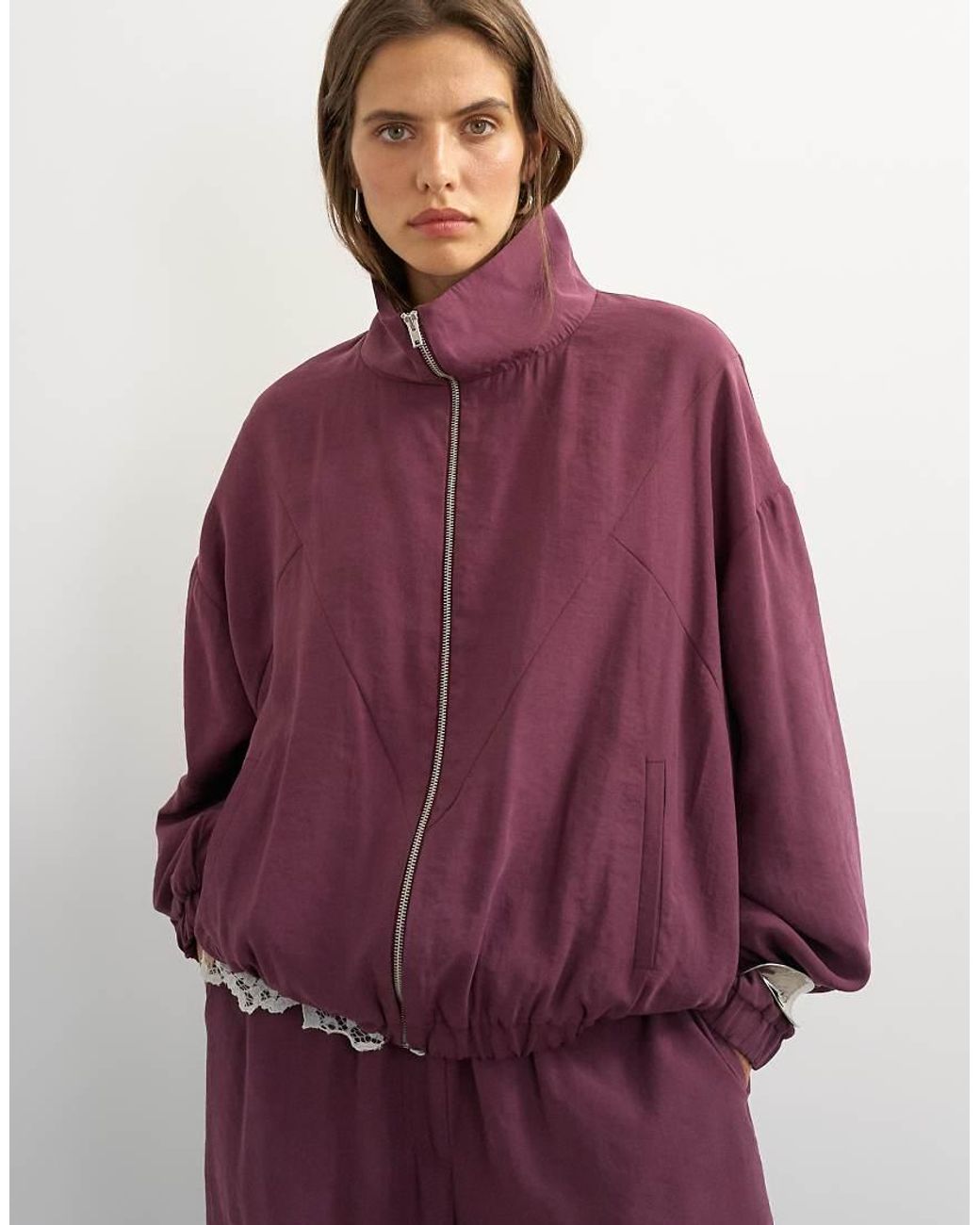 TOPSHOP Purple Co Ord Funnel Neck Track Jacket