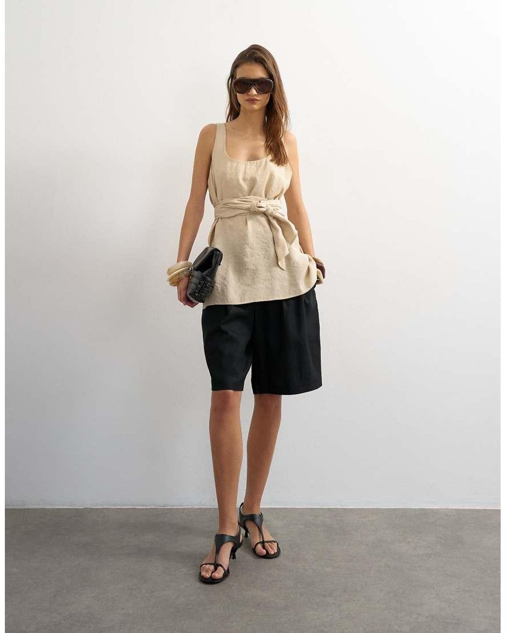 TOPSHOP Natural Tie Waist Scoop Neck Cami Top