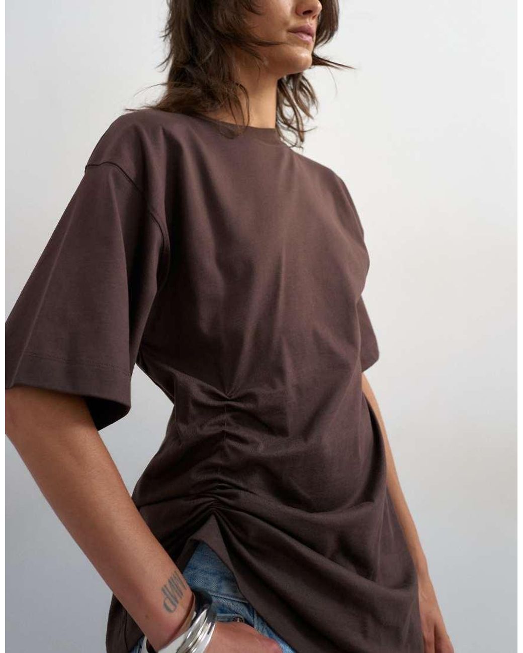TOPSHOP Gray Ruched Side Tee