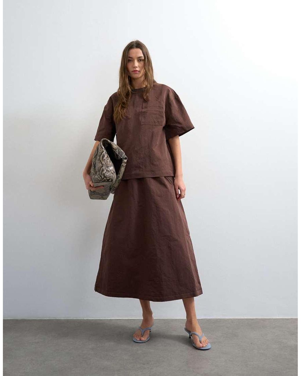TOPSHOP Brown Structured Woven Tee