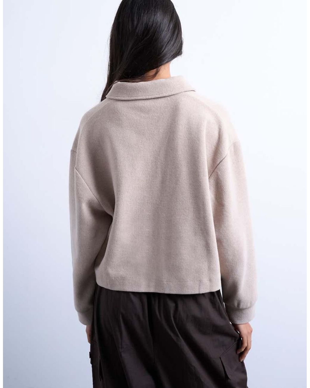 TOPSHOP Gray Boxy Long Sleeve Polo