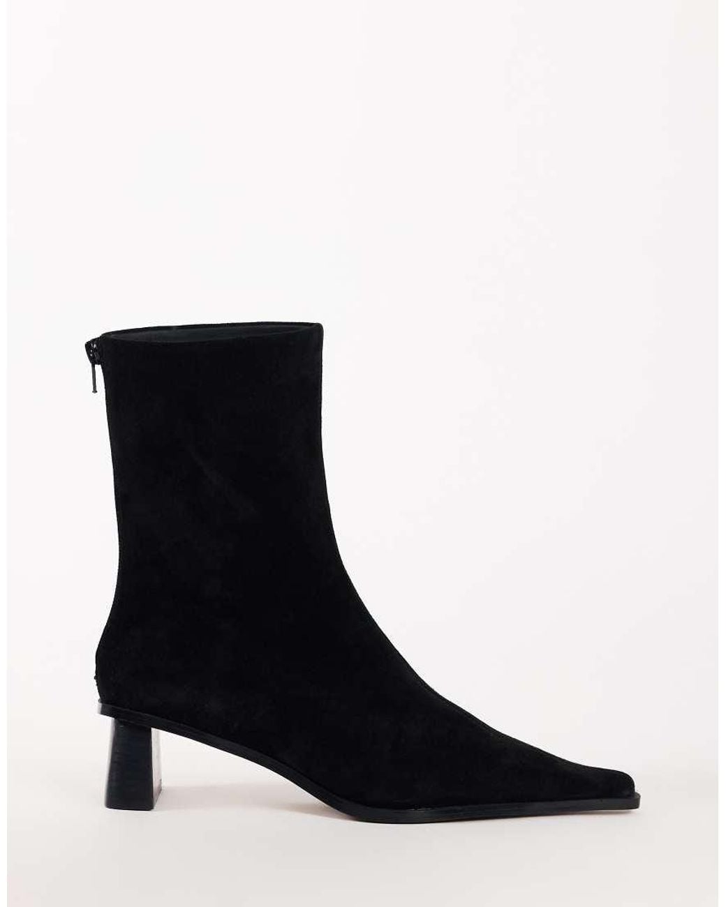 TOPSHOP Black Penny Real Suede Block Heel Pointed Toe Ankle Boots