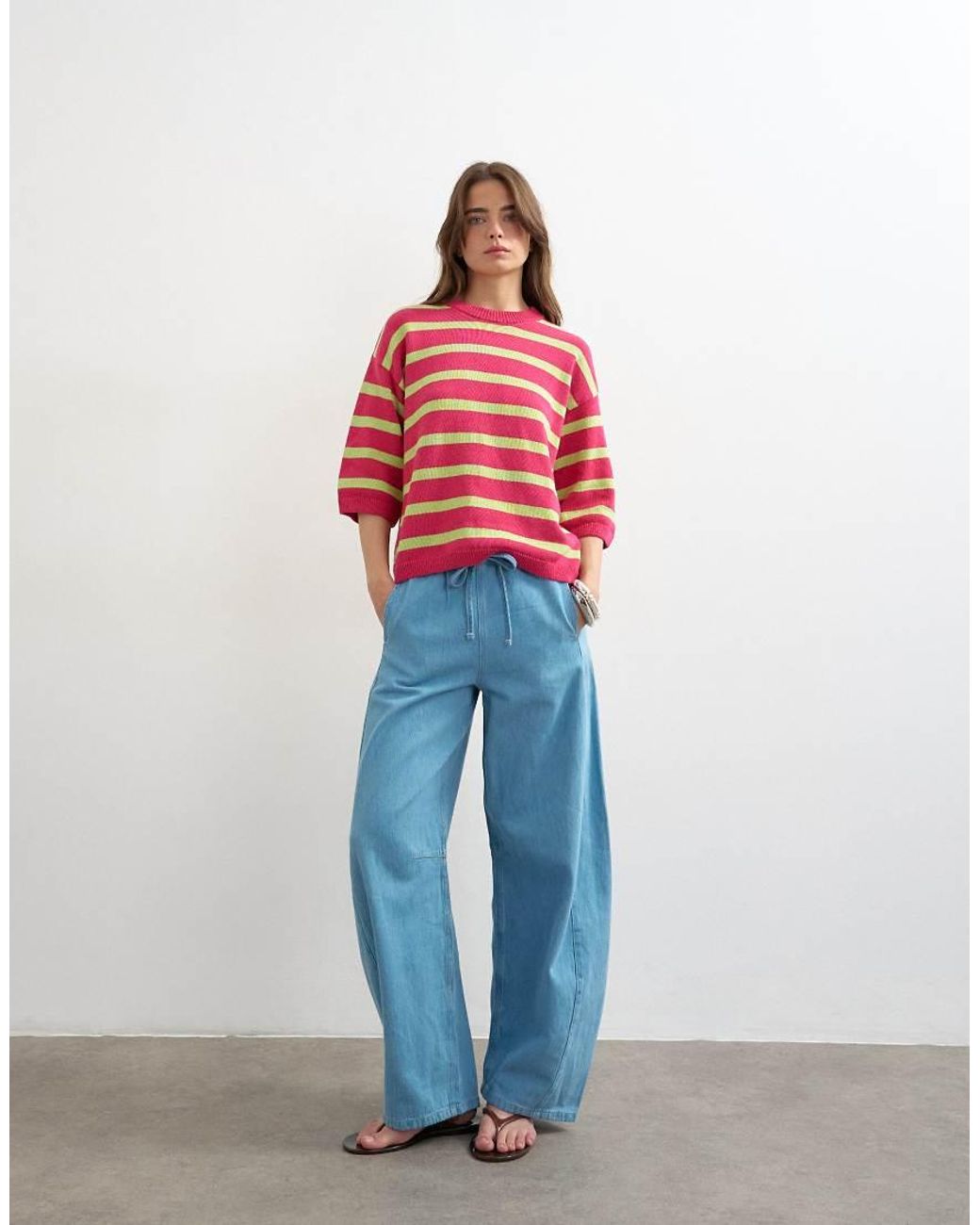 TOPSHOP Red Knitted Half Sleeve Relaxed Fit T-Shirt