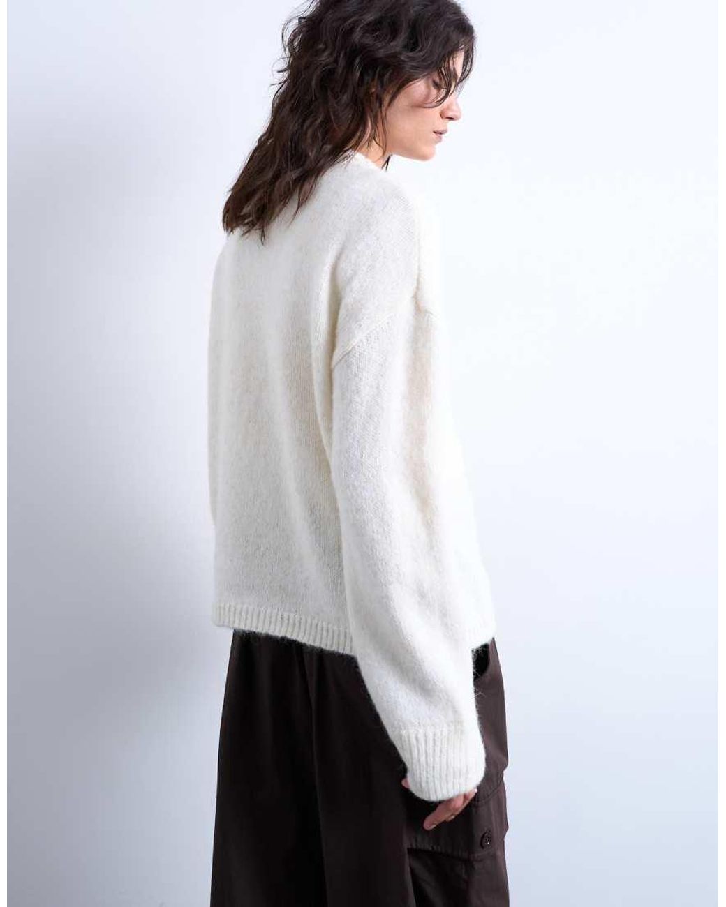 TOPSHOP White Fluffy Knit Boxy Crew Neck Sweater