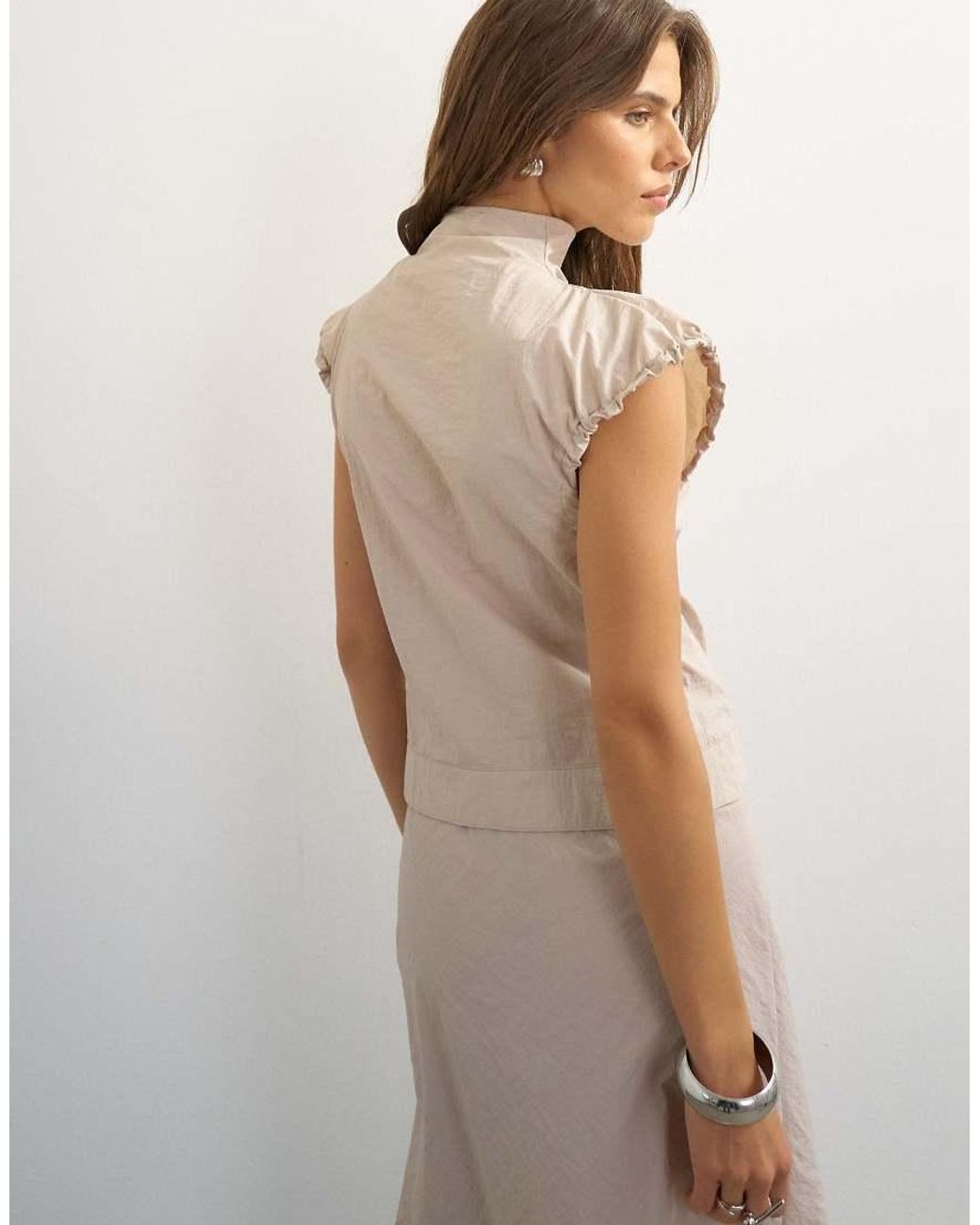 TOPSHOP Brown Techy High-neck Short-sleeved Zip-through Top
