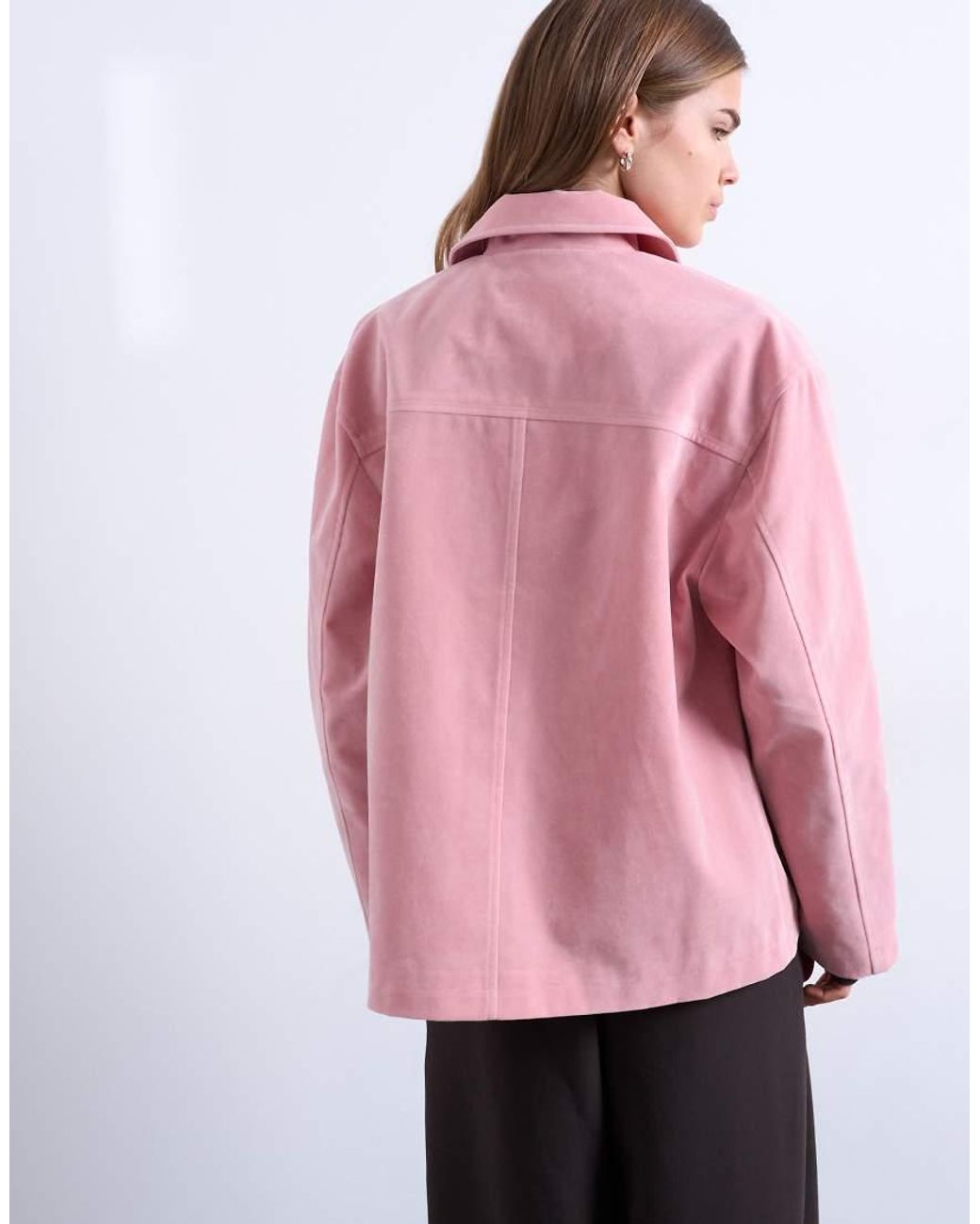 TOPSHOP Pink Faux Suede Patch Pocket Boxy Jacket