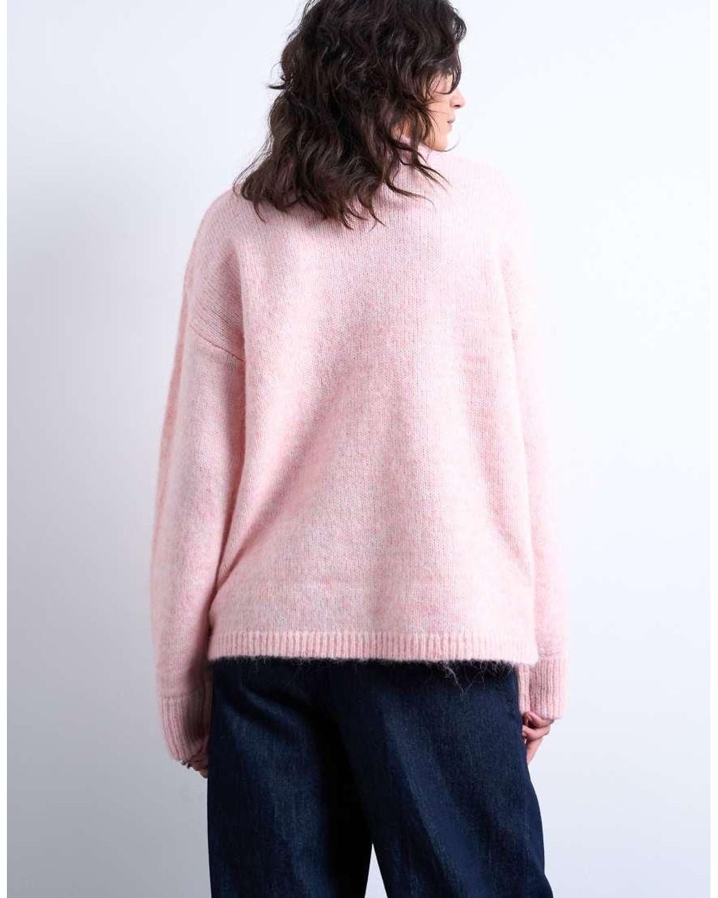 TOPSHOP Pink Knitted Boxy Fluffy Crew Jumper