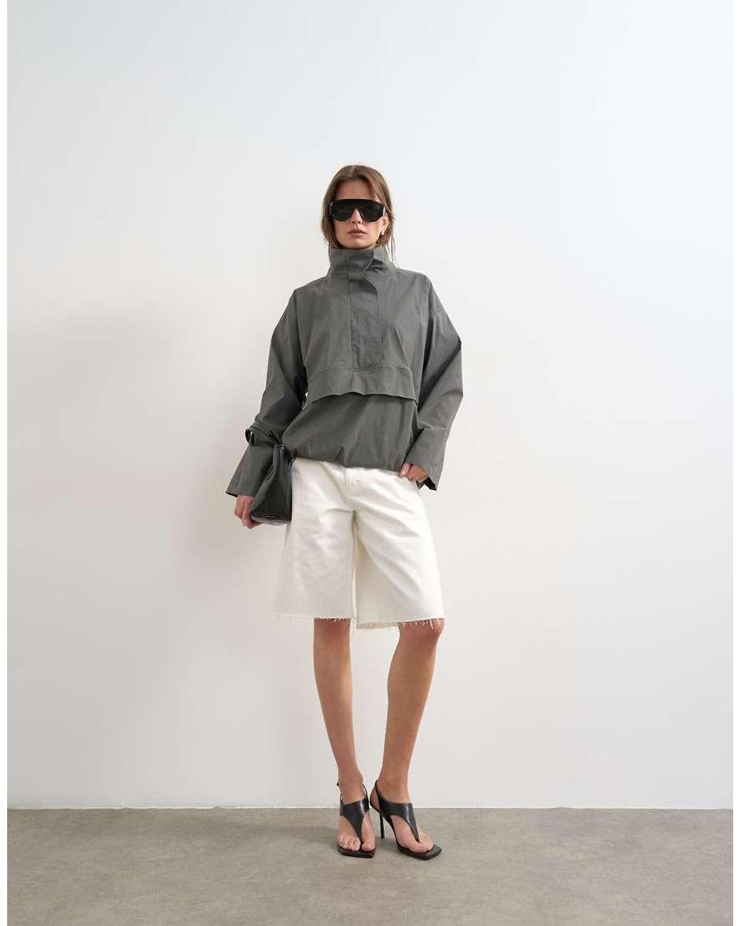 TOPSHOP Gray Techy Funnel Neck Jersey Track Top