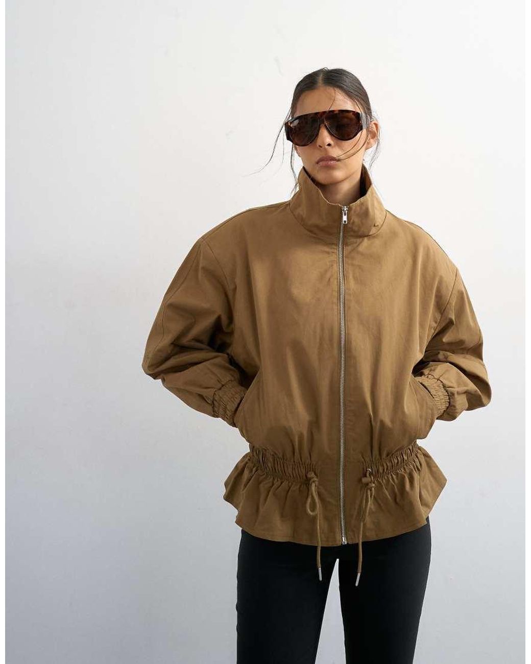 TOPSHOP Natural Cotton Toggle Waist Zip Through Jacket