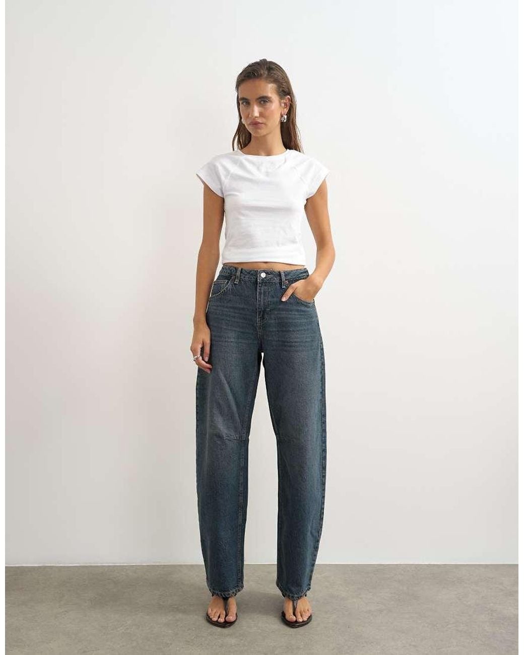 TOPSHOP Black Barrel Mid Rise Jean
