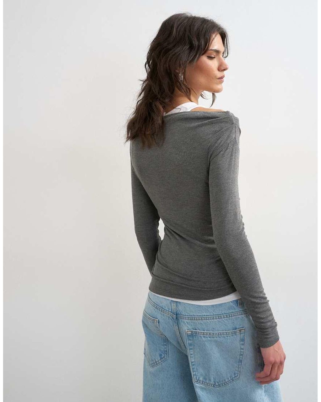 TOPSHOP Gray Double Layer Long Sleeve Top