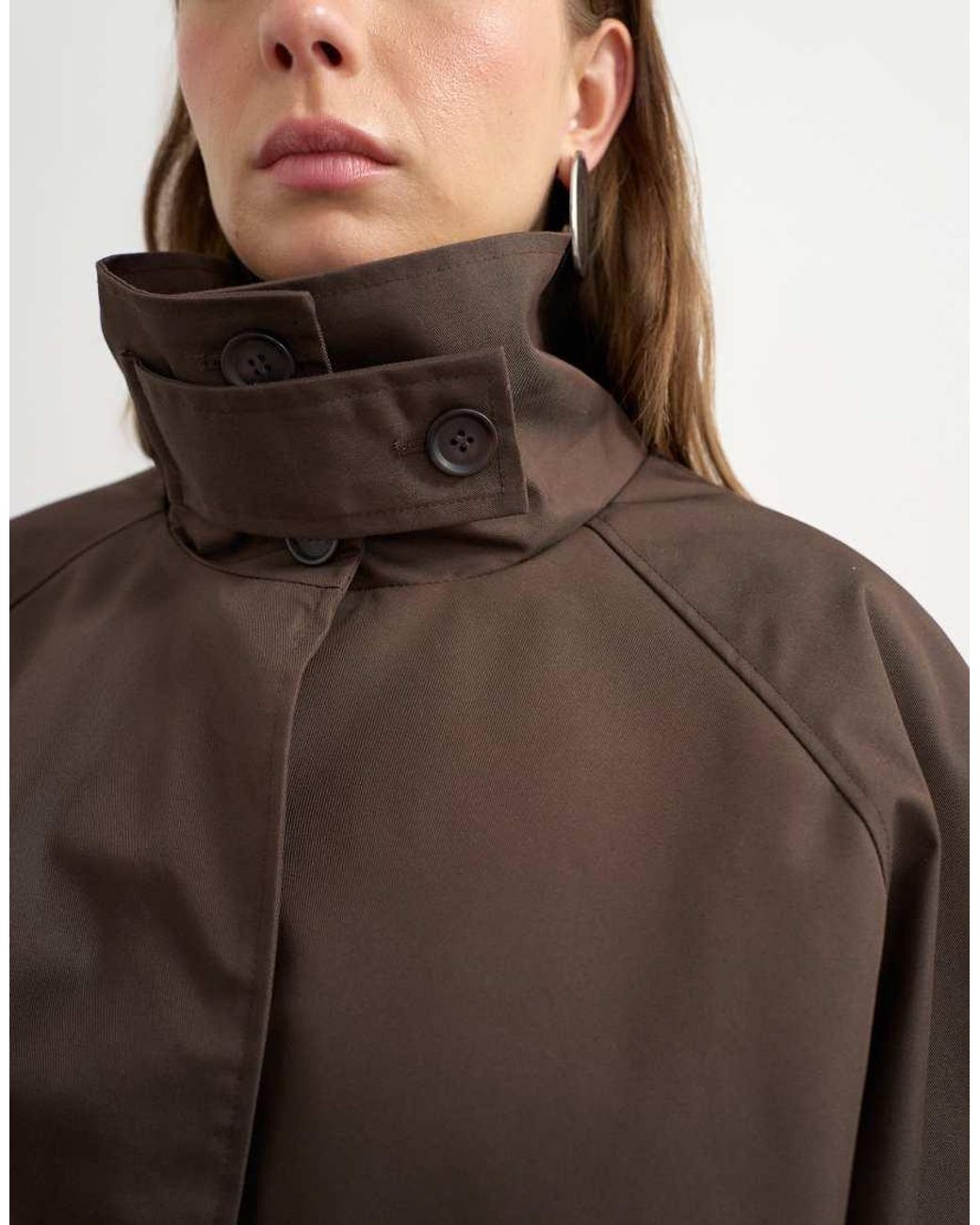 TOPSHOP Brown Funnel Neck Cropped Trench Coat