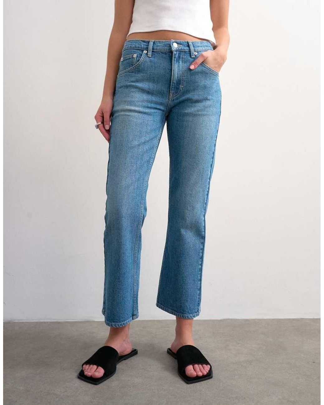TOPSHOP Blue Cropped Kick Flare Jeans
