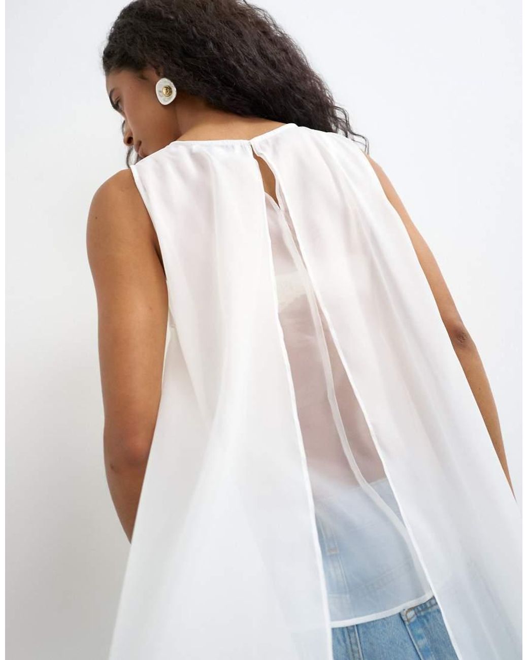 TOPSHOP White Sheer Organza Drape Tunic Top