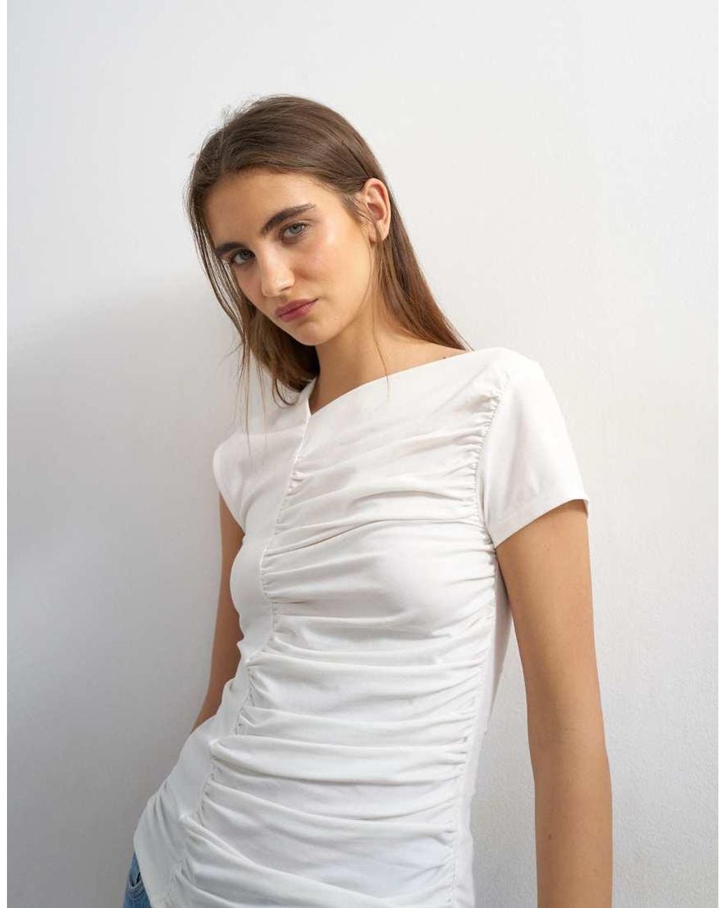 TOPSHOP White Ruched Front Detail Tee