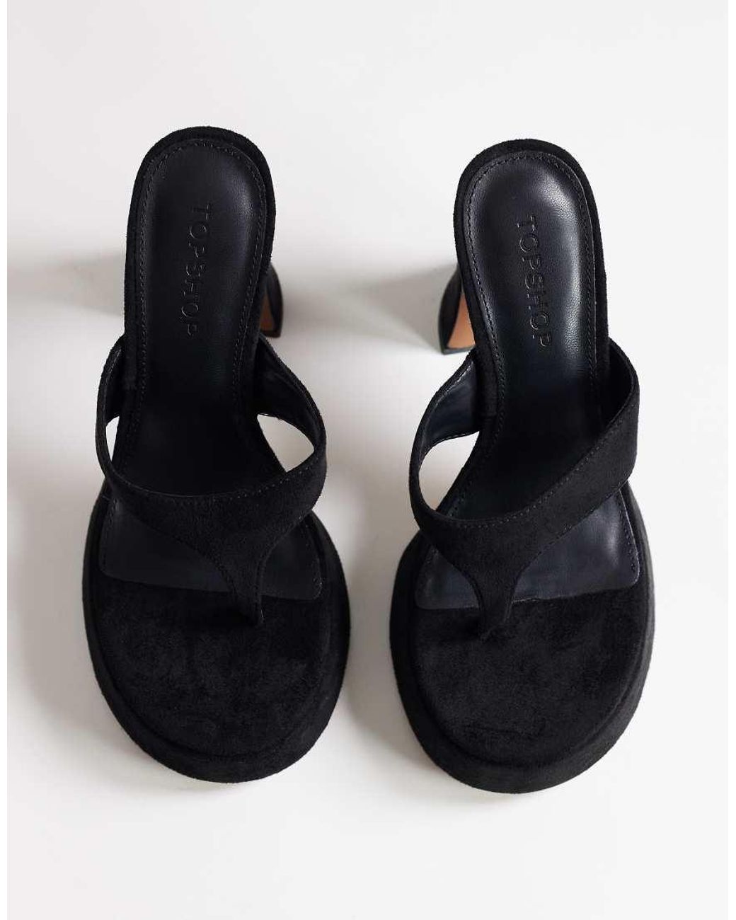 TOPSHOP Black Nima Platform High Heeled Toe Thong Sandal