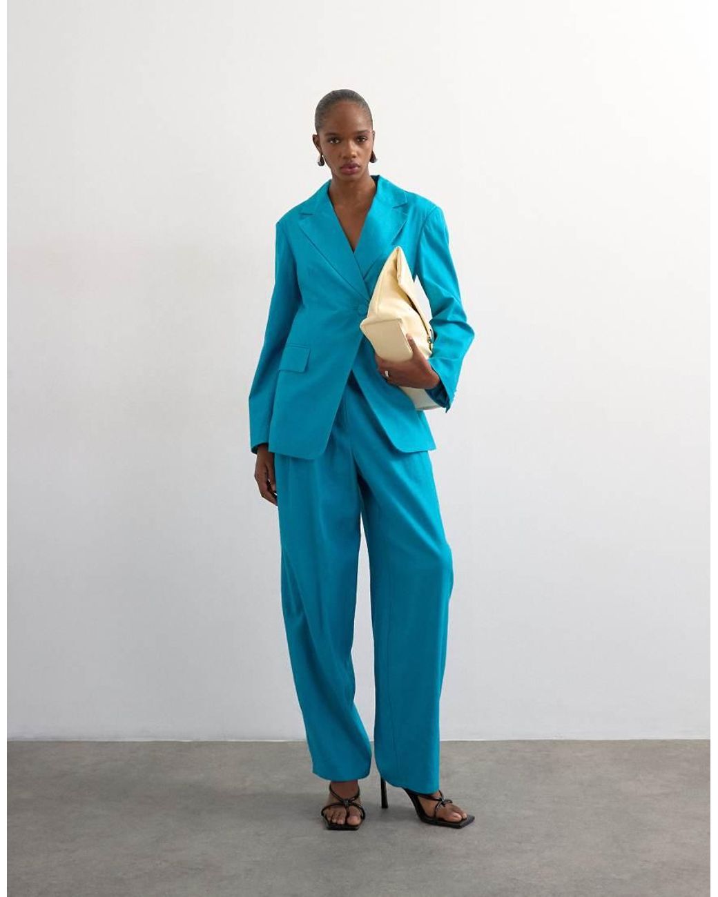 TOPSHOP Blue Linen Blend Occasion Barrel Pants