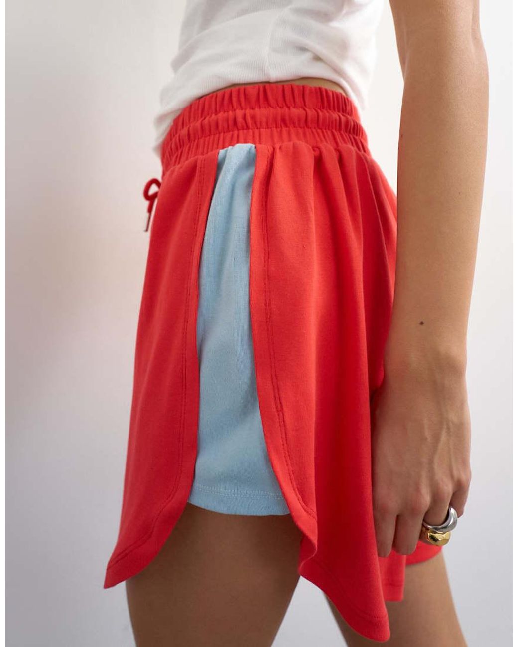 TOPSHOP Red Colour Block Sport Shorts Co-ord