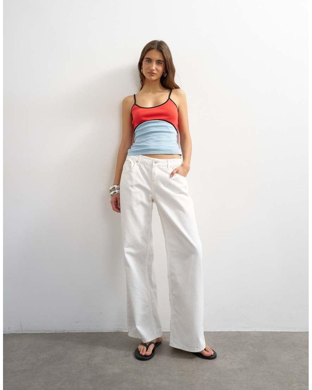 TOPSHOP Red Colour Block Cami Fitted Vest Co-ord