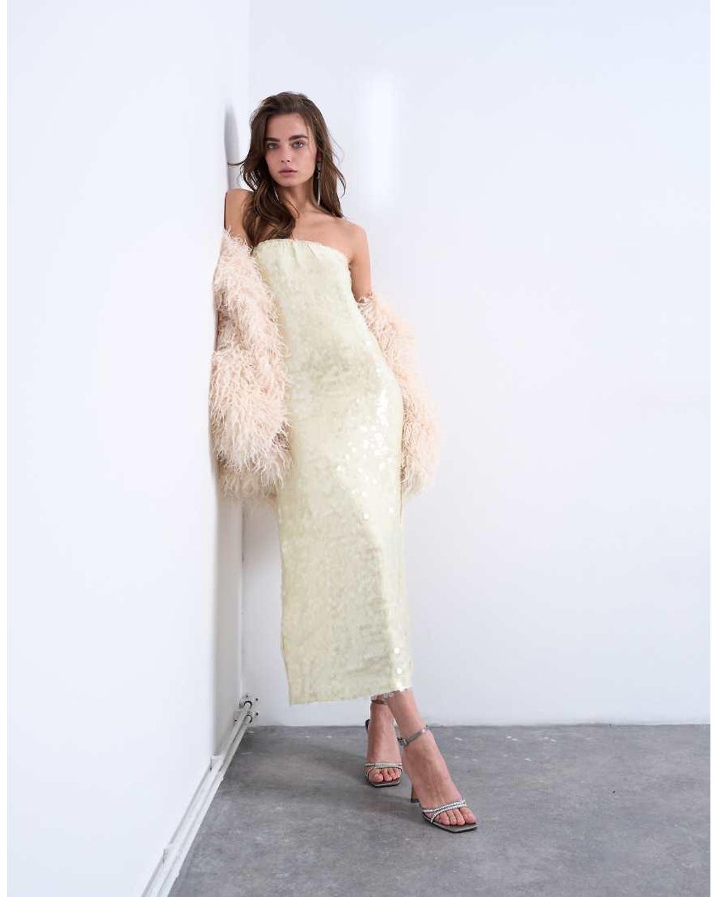 TOPSHOP White Sequin Bandeau Midi