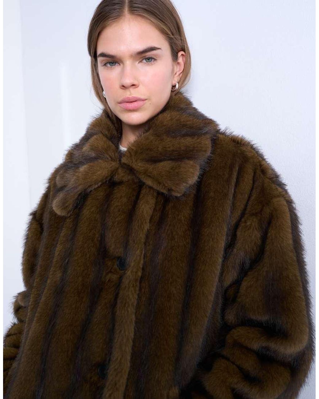 TOPSHOP Brown Faux Fur Short Car Coat