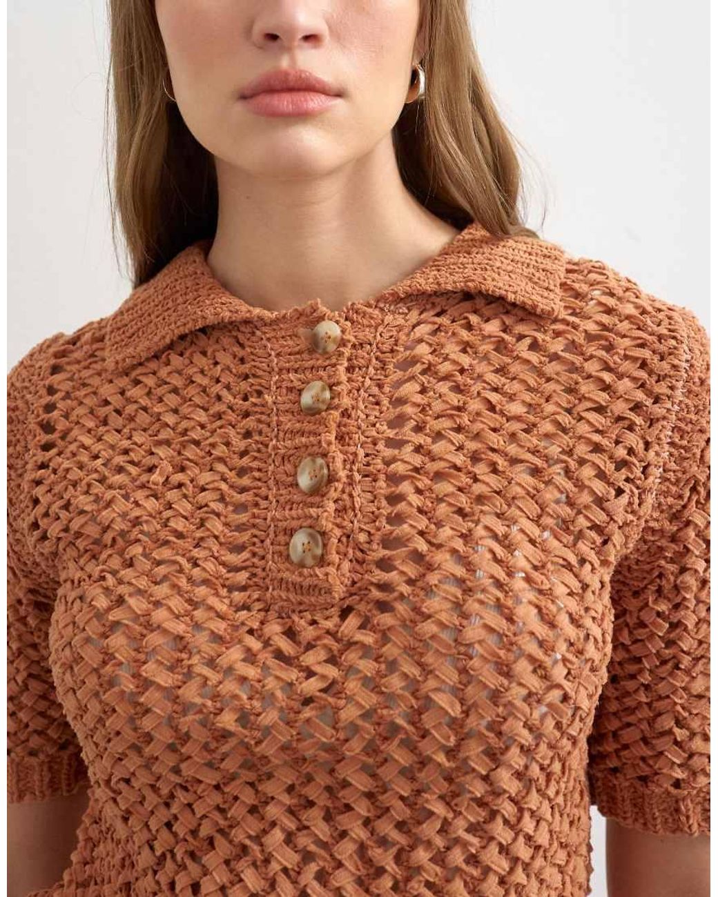 TOPSHOP Red Knitted Tape Yarn Polo