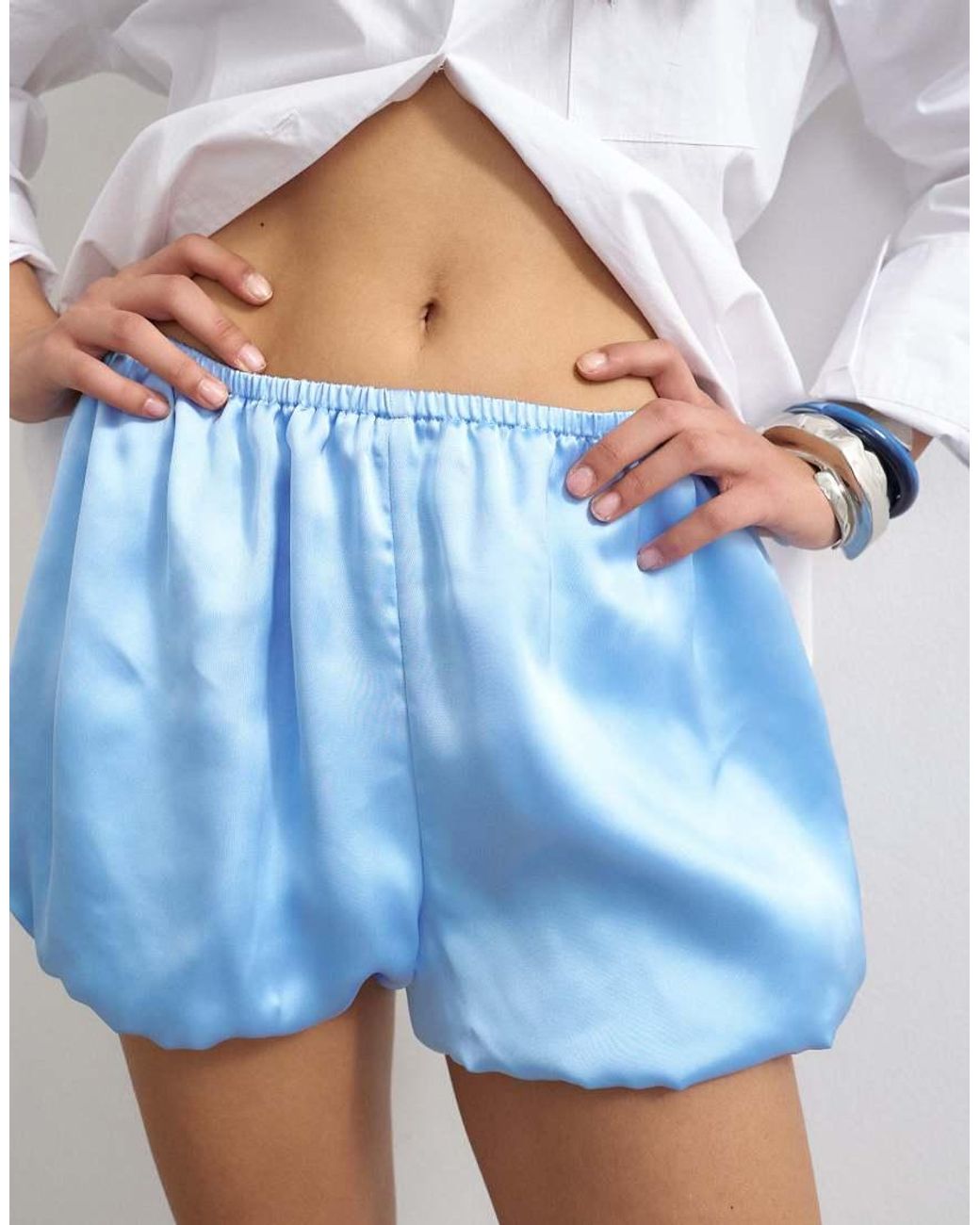 TOPSHOP Blue Satin Bubble Short
