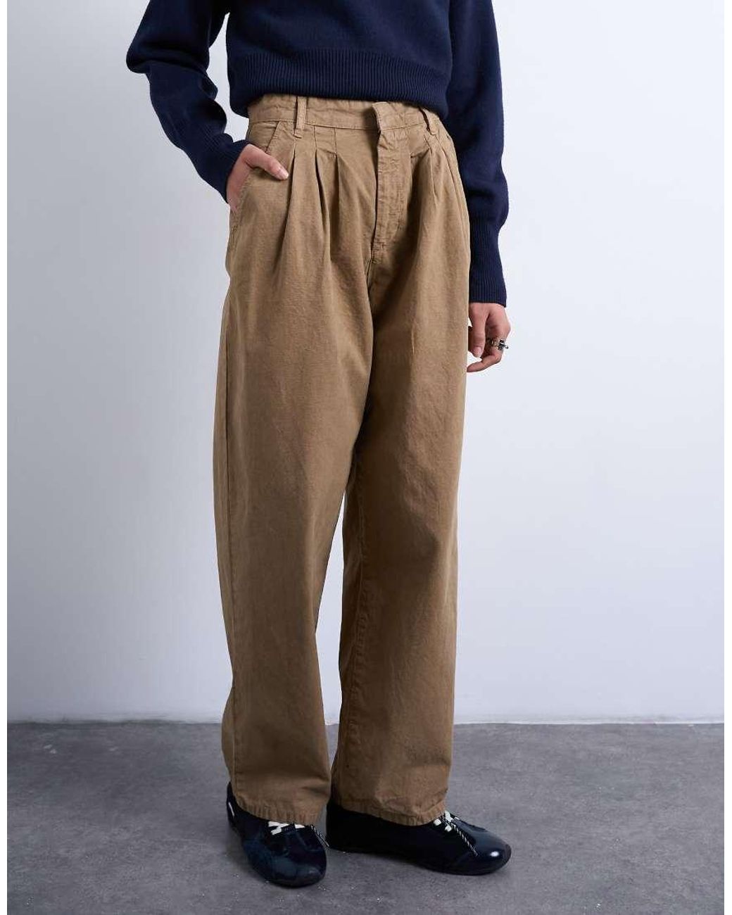 TOPSHOP Blue Utility Pintuck Chino Trouser