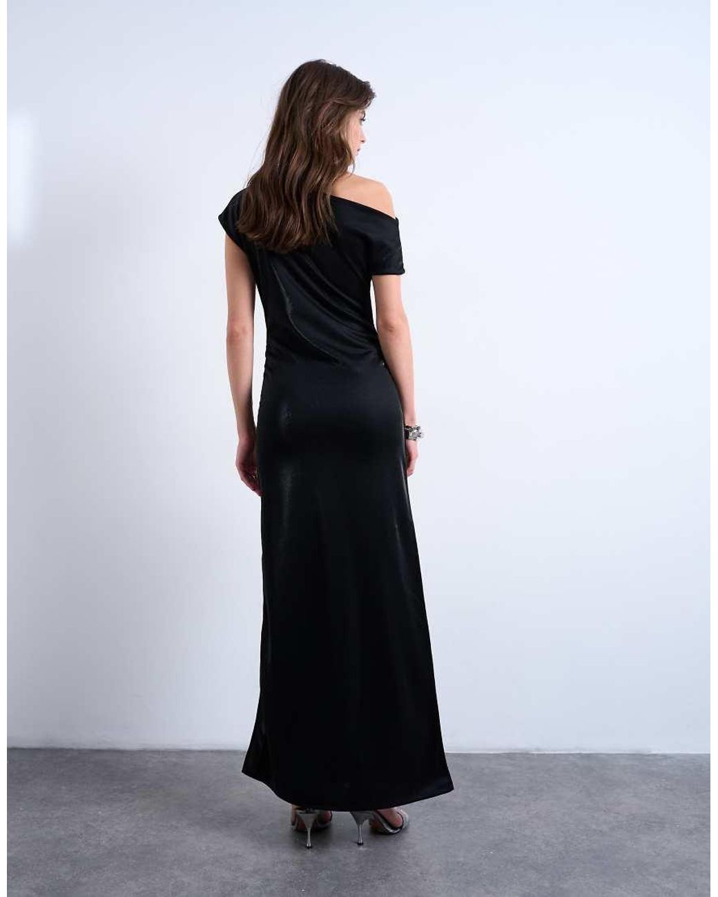 TOPSHOP White Iridescent Off Shoulder Maxi Dress