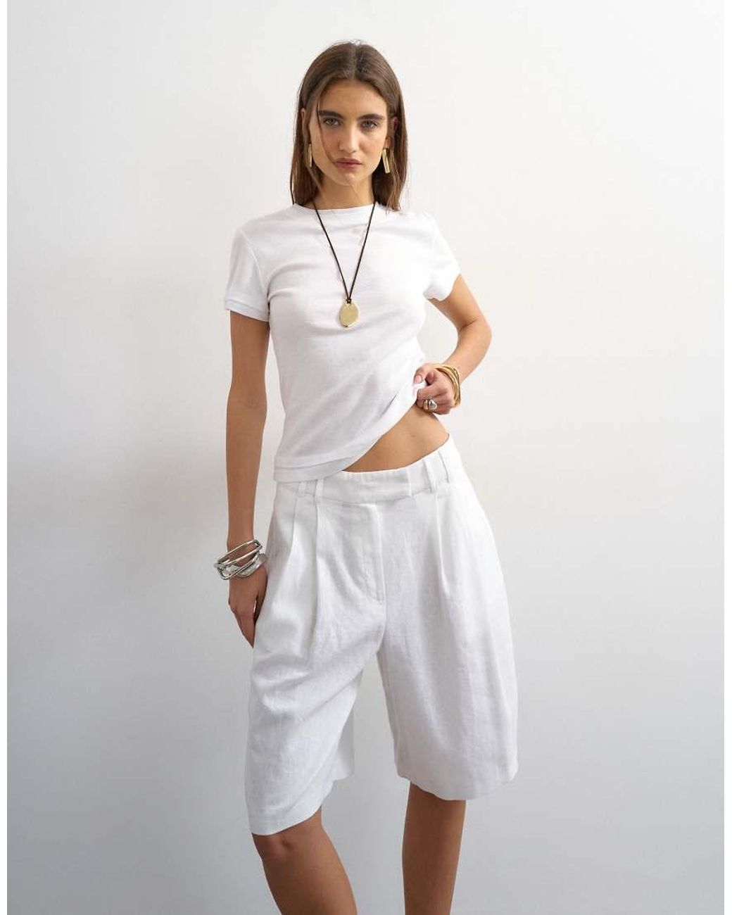 TOPSHOP White Linen Bermuda Short