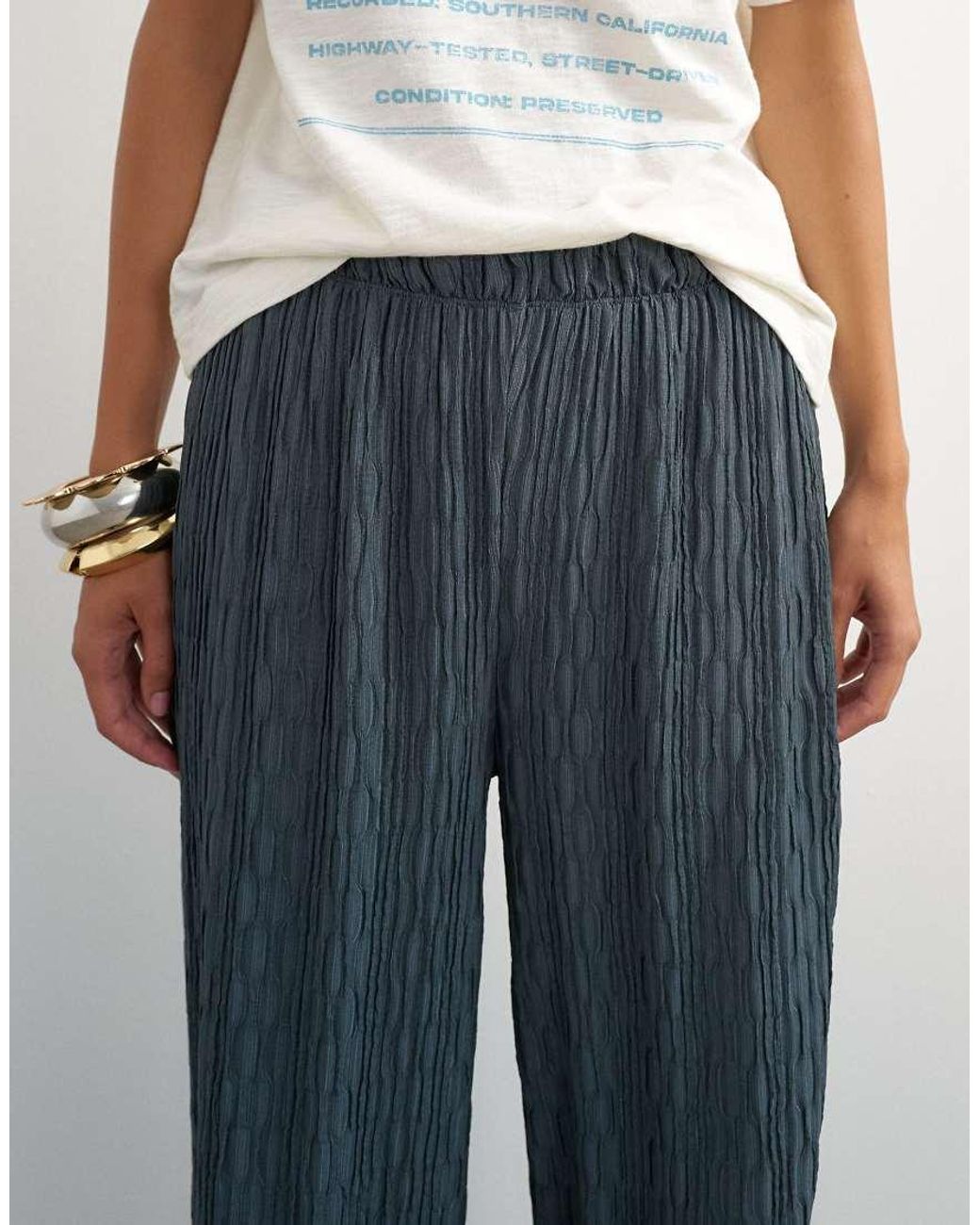 TOPSHOP White Plisse Jersey Wide Leg Trouser