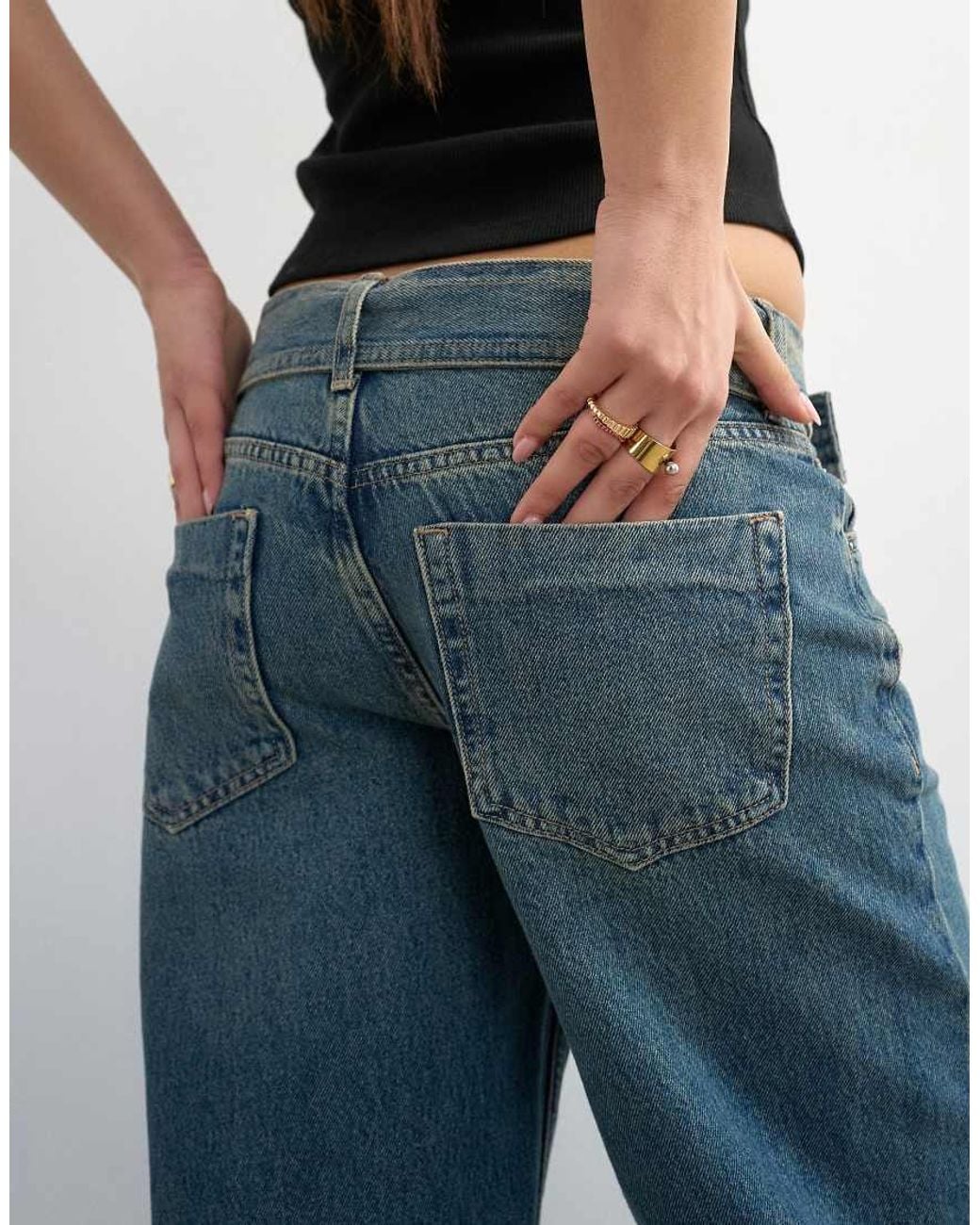 TOPSHOP Blue Low Rise Belted Jean