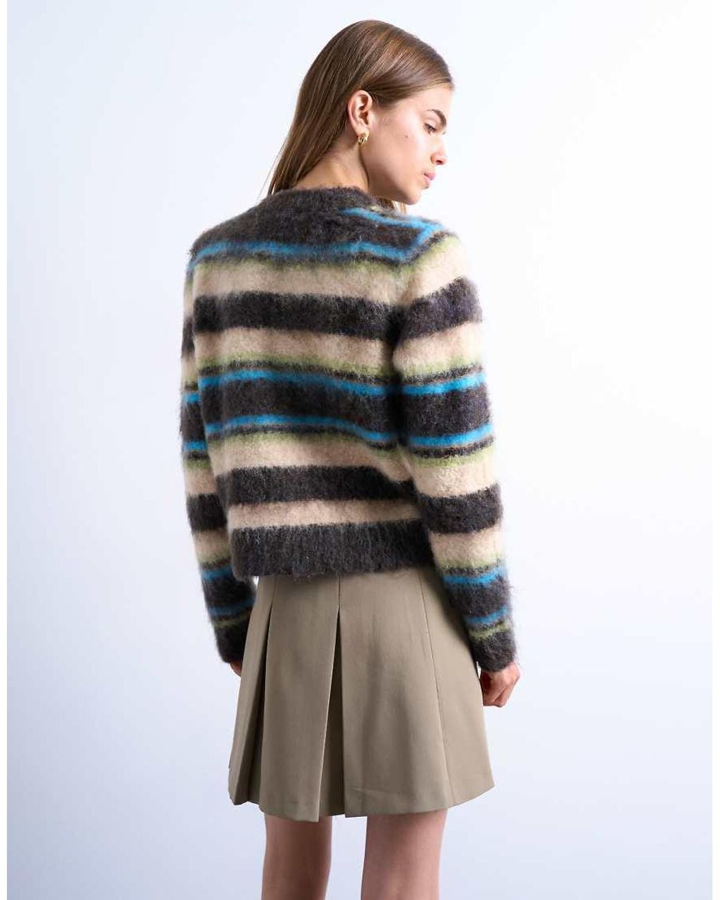 TOPSHOP Multicolor Knitted Fluffy Stripe Cardigan