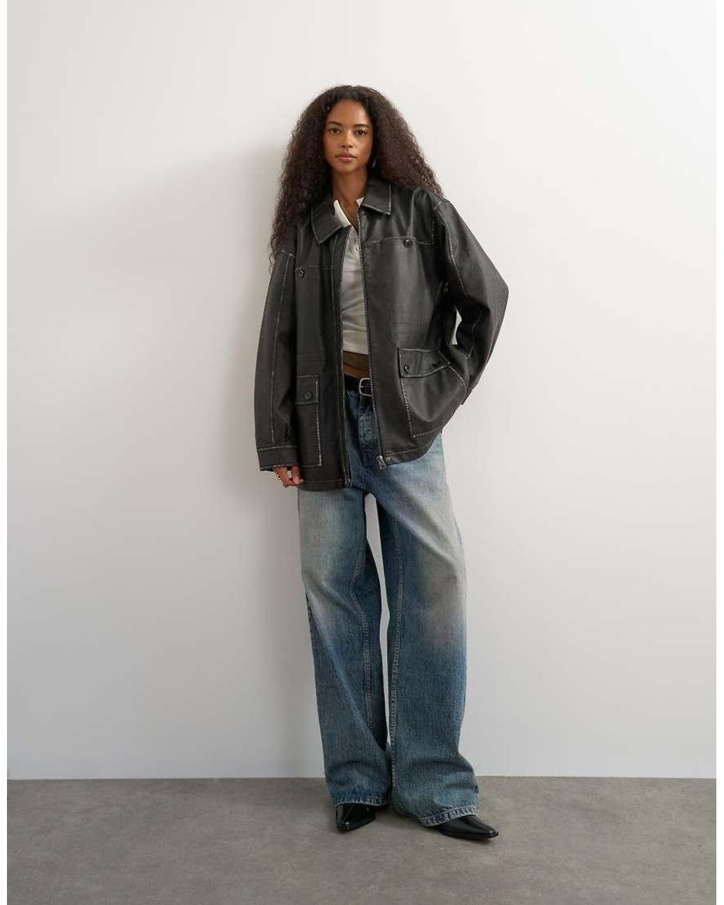 TOPSHOP Blue Faux Leather Cinch Waist Jacket
