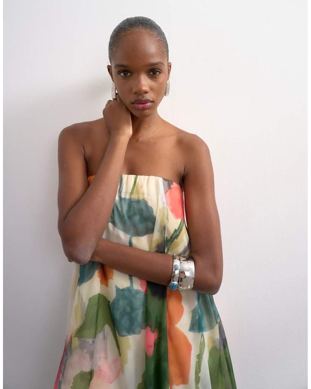 TOPSHOP Multicolor Organza Layered Bandeau Maxi Dress
