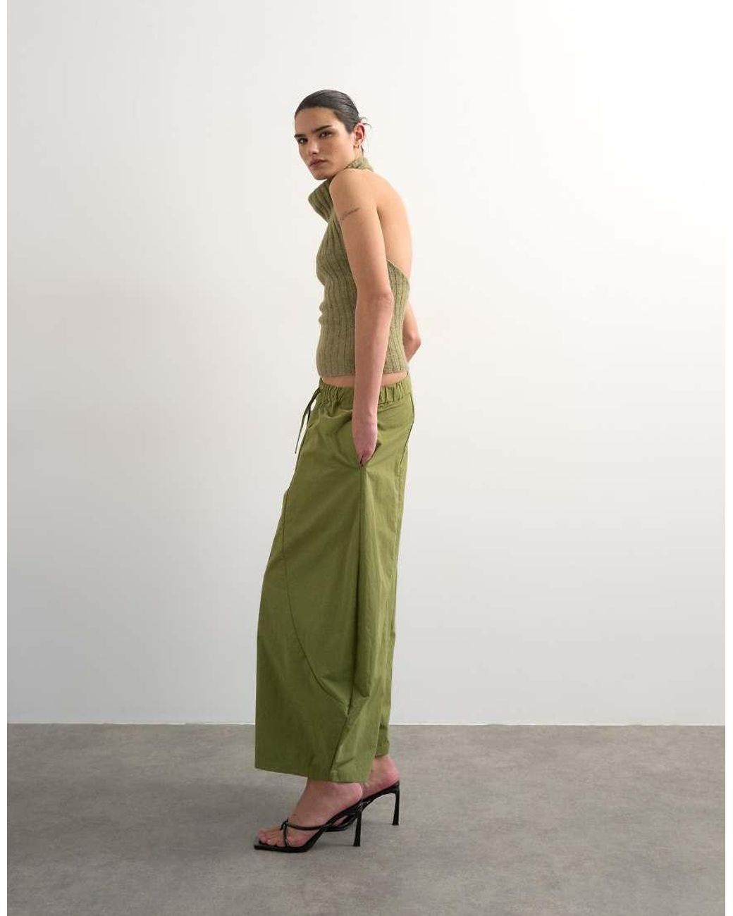 TOPSHOP Green Techy Oversized Ovoid Mid Length Trouser